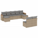 9-Delige Loungeset Met Kussens Poly Rattan Gemengd Beige