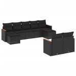 9-Delige Loungeset Met Kussens Poly Rattan Zwart