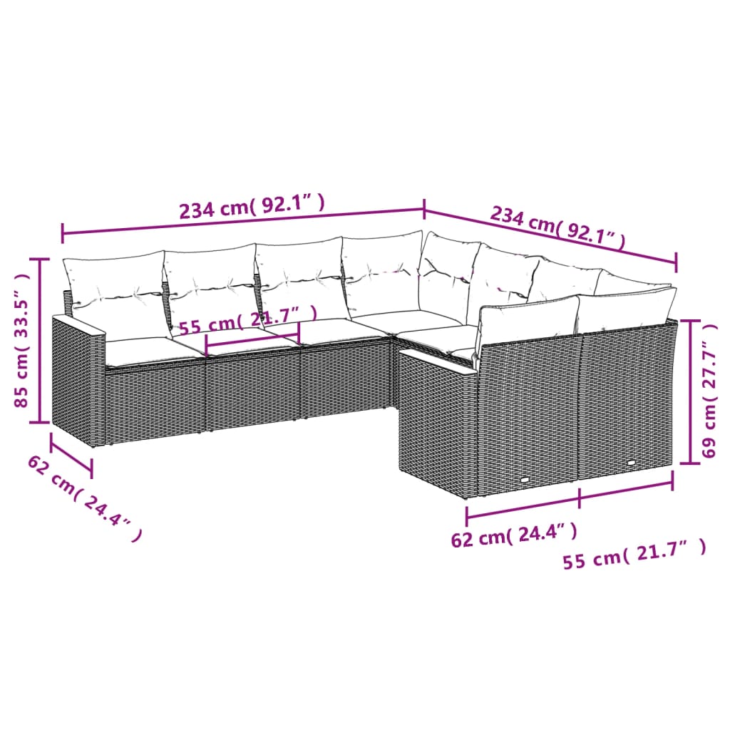 8-Delige Loungeset Met Kussens Poly Rattan Grijs