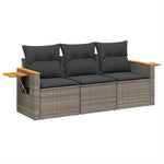 3-Delige Loungeset Met Kussens Poly Rattan Grijs