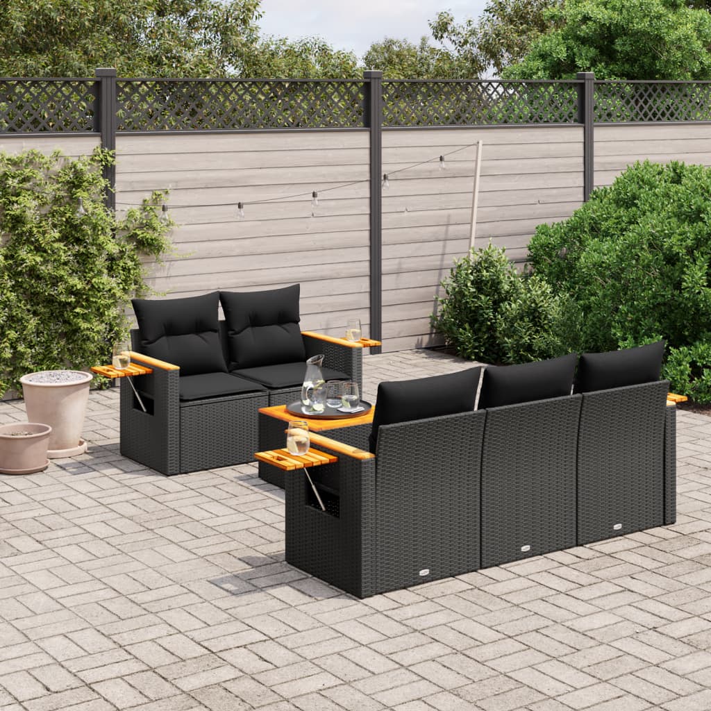 6-Delige Loungeset Met Kussens Poly Rattan Zwart Beige En Antraciet