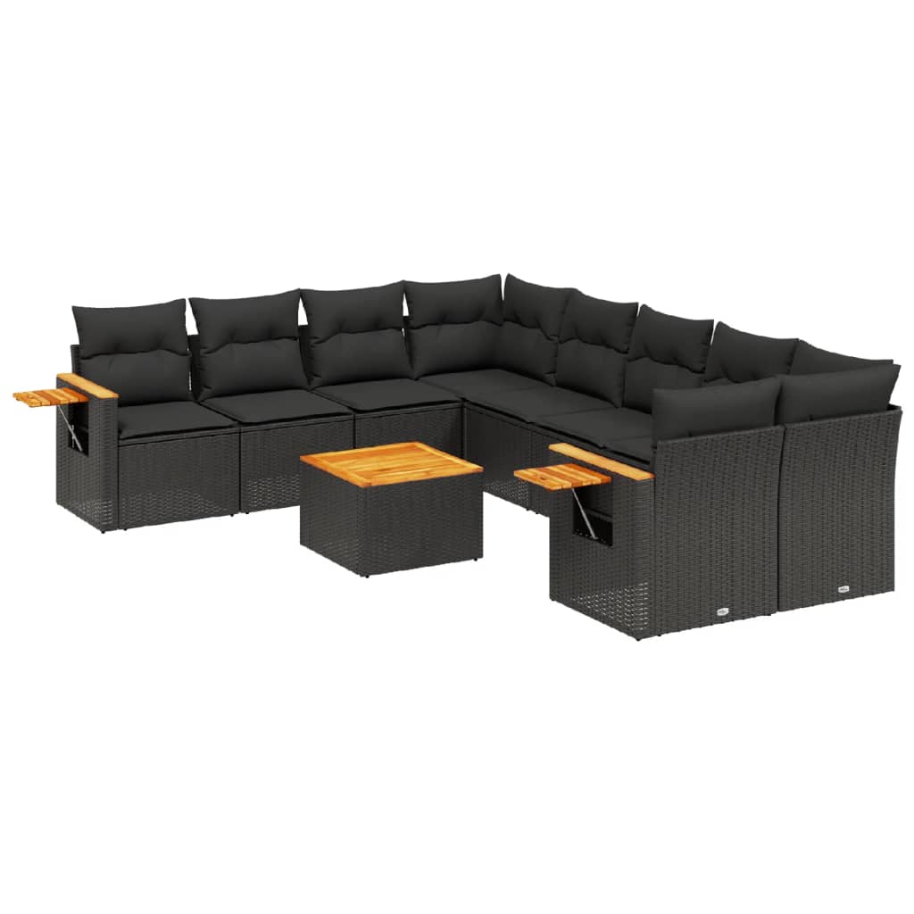 9-Delige Loungeset Met Kussens Poly Rattan Zwart