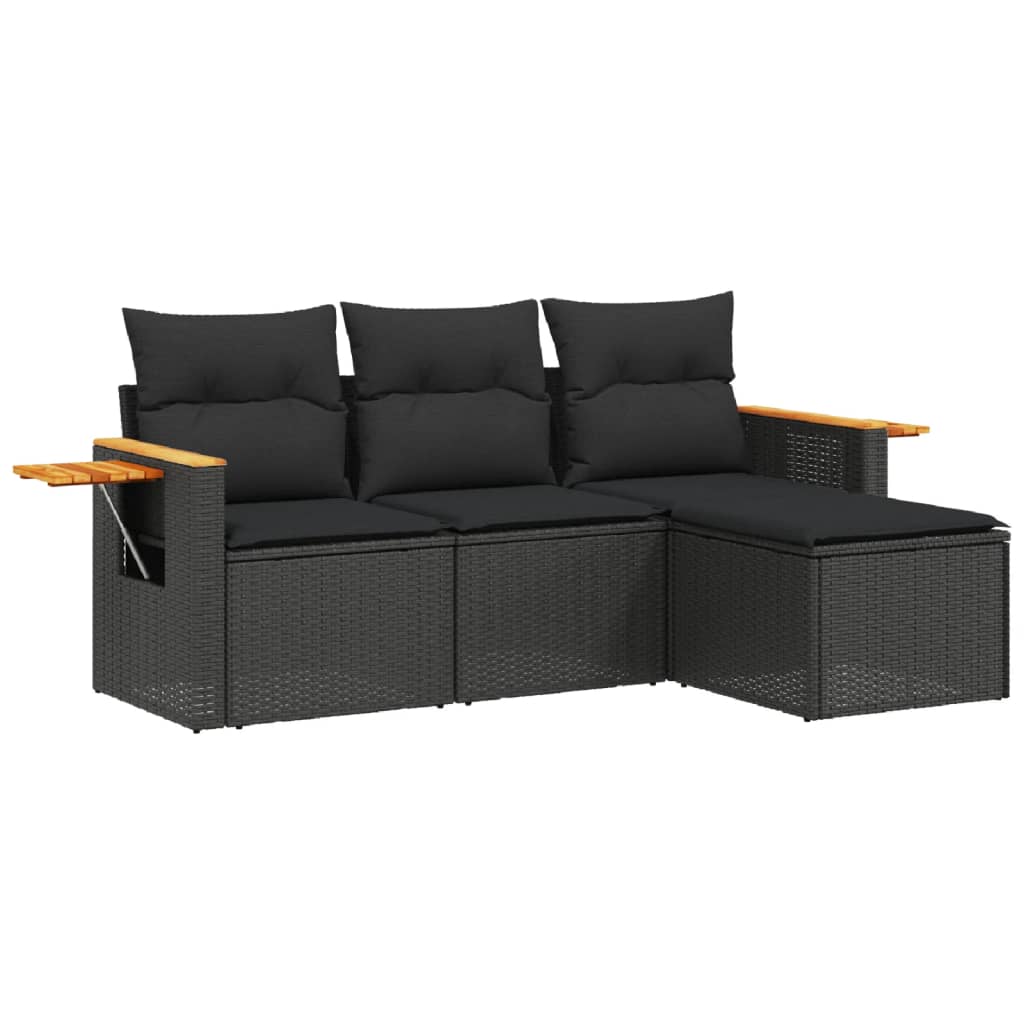 4-Delige Loungeset Met Kussens Poly Rattan Zwart