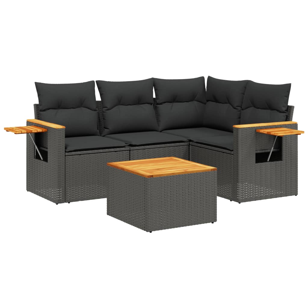 5-Delige Loungeset Met Kussens Poly Rattan Zwart