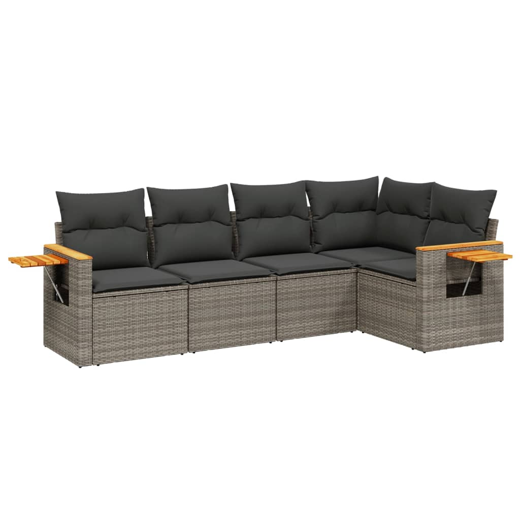 5-Delige Loungeset Met Kussens Poly Rattan Grijs