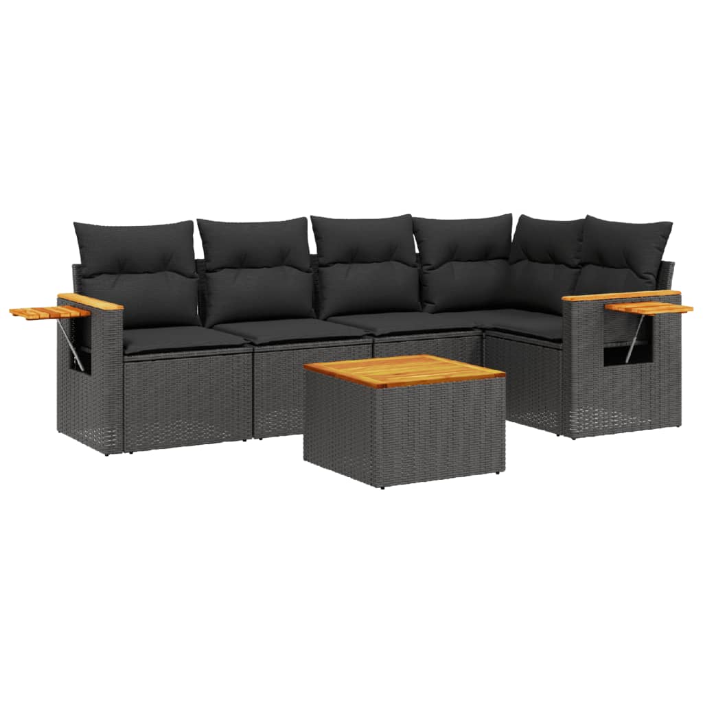 6-Delige Loungeset Met Kussens Poly Rattan Zwart Beige En Antraciet