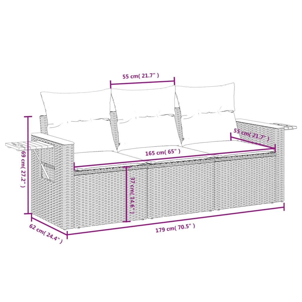 6-Delige Loungeset Met Kussens Poly Rattan Grijs