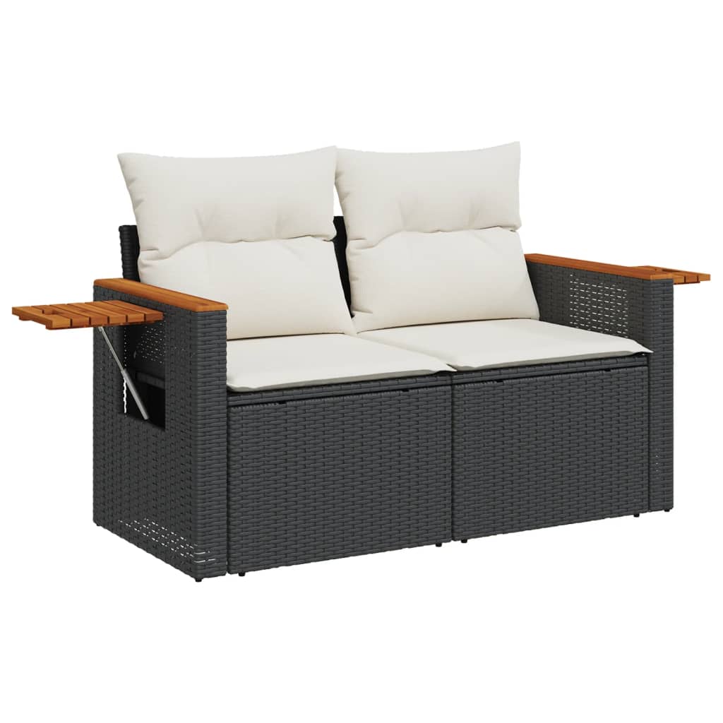 7-Delige Loungeset Met Kussens Poly Rattan Zwart