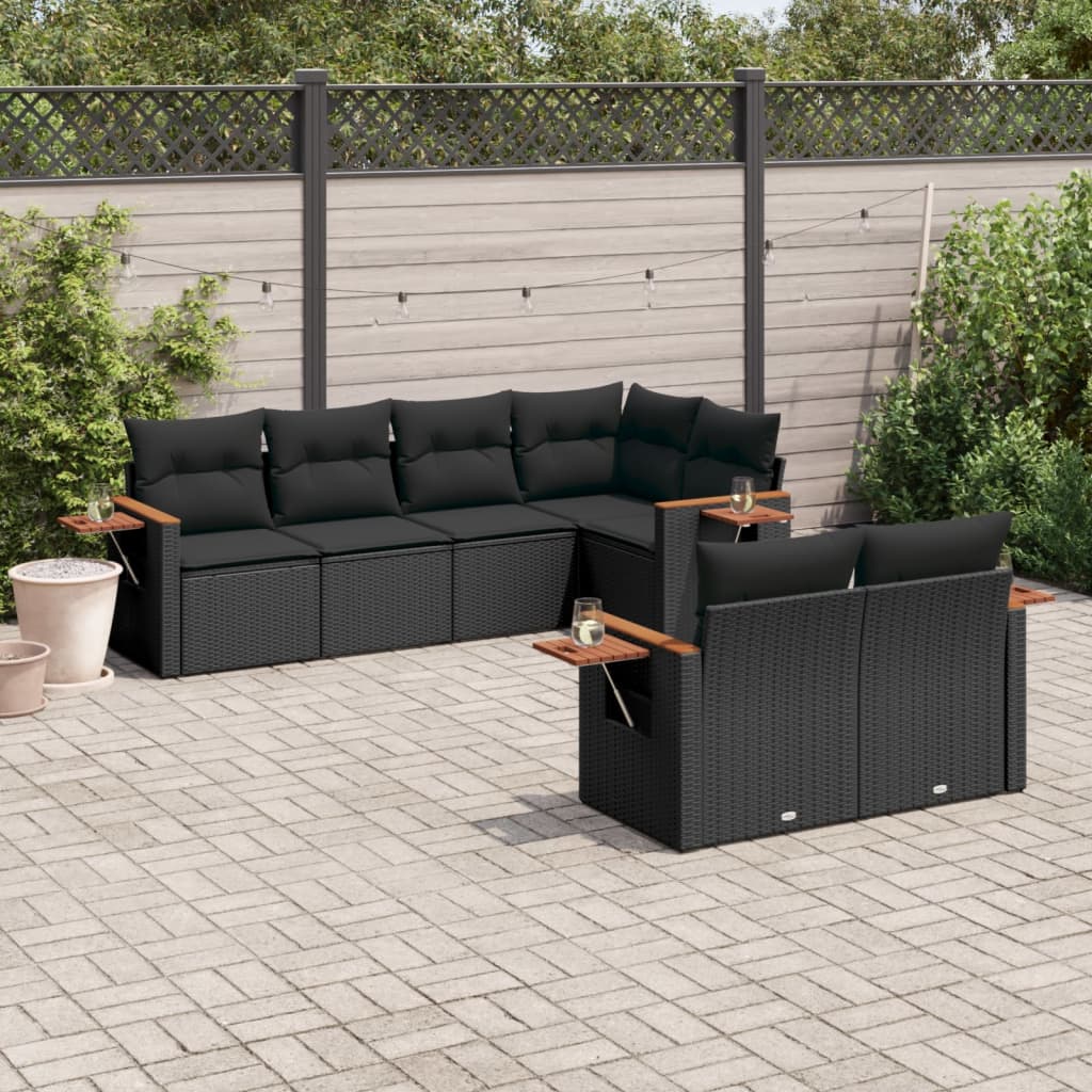 6-Delige Loungeset Met Kussens Poly Rattan Zwart Beige En Antraciet