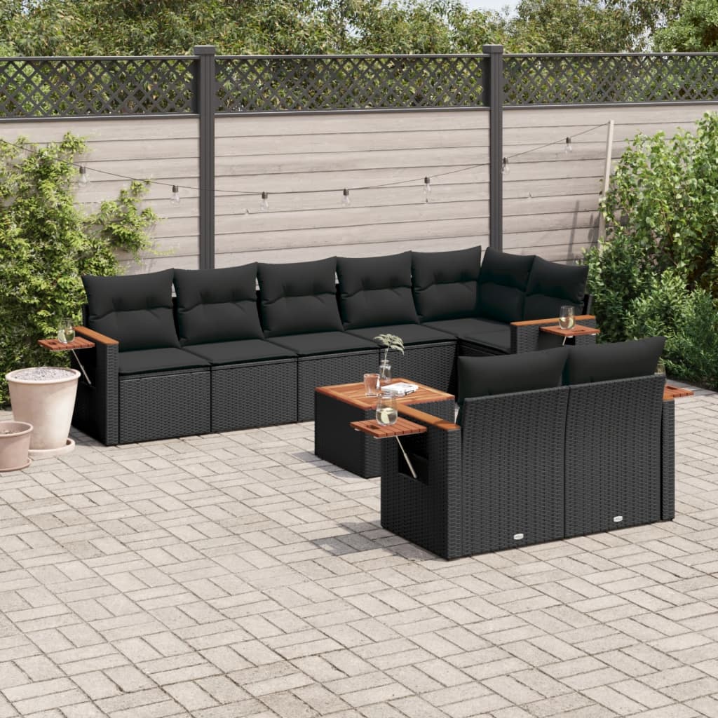 6-Delige Loungeset Met Kussens Poly Rattan Zwart Beige En Antraciet