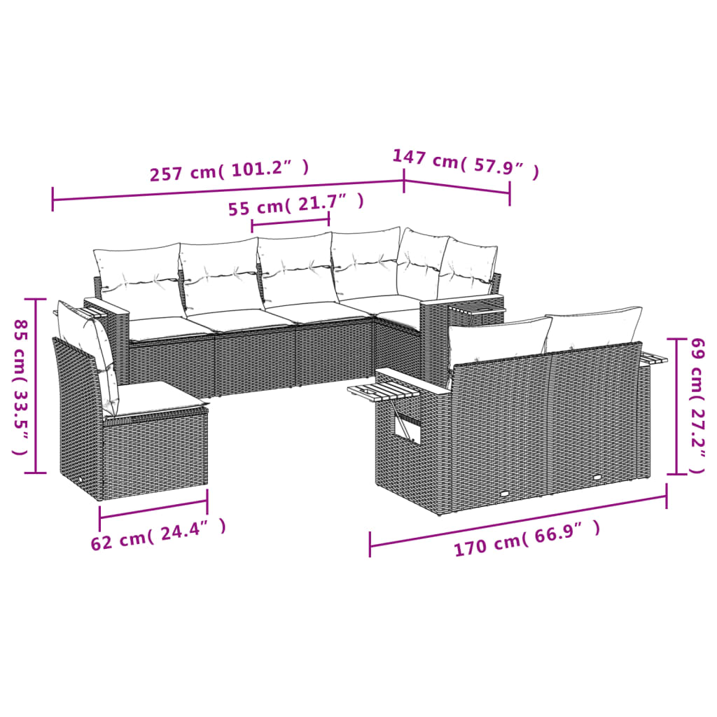 8-Delige Loungeset Met Kussens Poly Rattan Beige