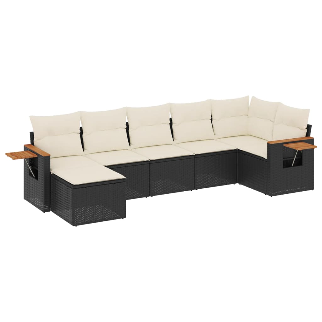 7-Delige Loungeset Met Kussens Poly Rattan Zwart