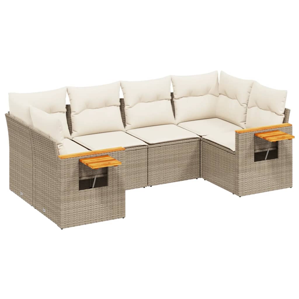 6-Delige Loungeset Met Kussens Poly Rattan Beige