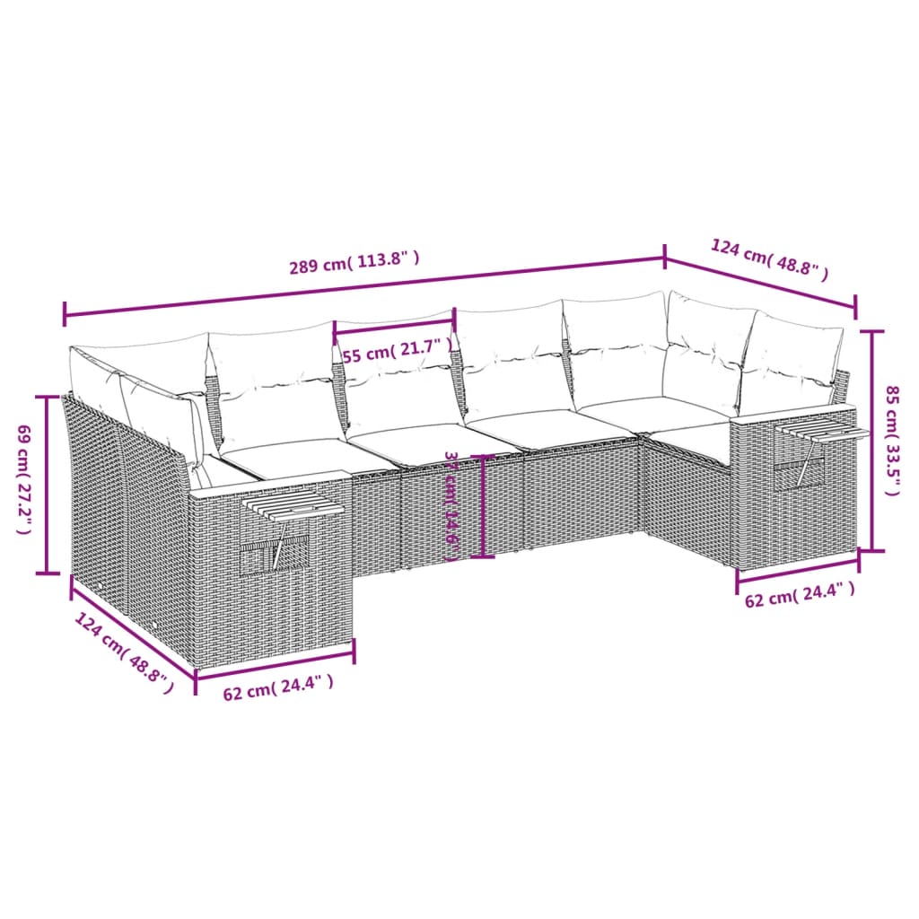 7-Delige Loungeset Met Kussens Poly Rattan Beige