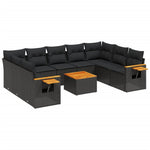10-Delige Loungeset Met Kussens Poly Rattan Zwart