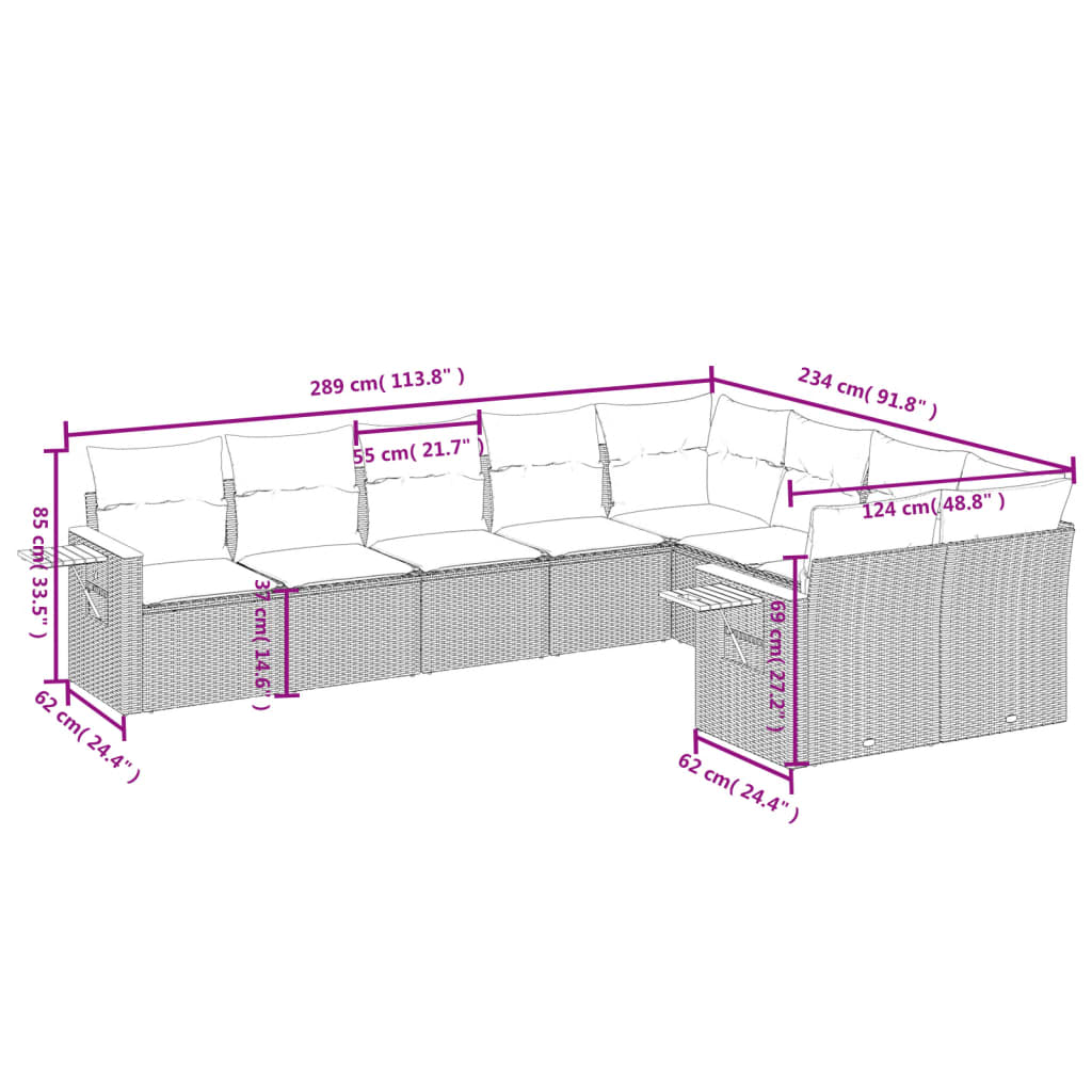 9-Delige Loungeset Met Kussens Poly Rattan Zwart