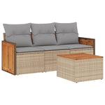 4-Delige Loungeset Met Kussens Poly Rattan Beige