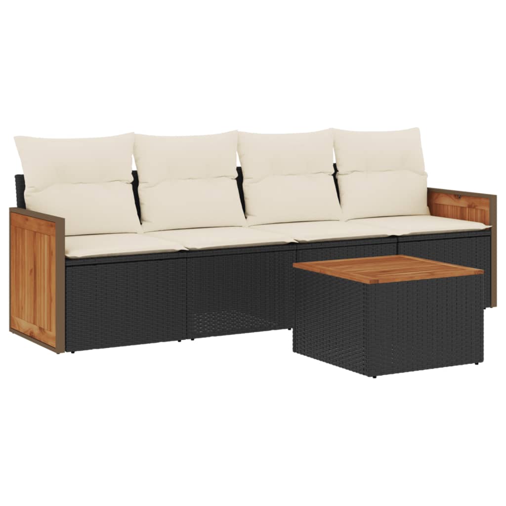 5-Delige Loungeset Met Kussens Poly Rattan Zwart