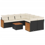 9-Delige Loungeset Met Kussens Poly Rattan Zwart