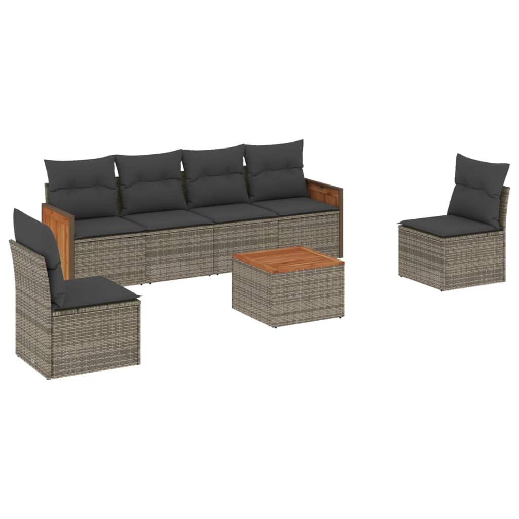 7-Delige Loungeset Met Kussens Poly Rattan Grijs
