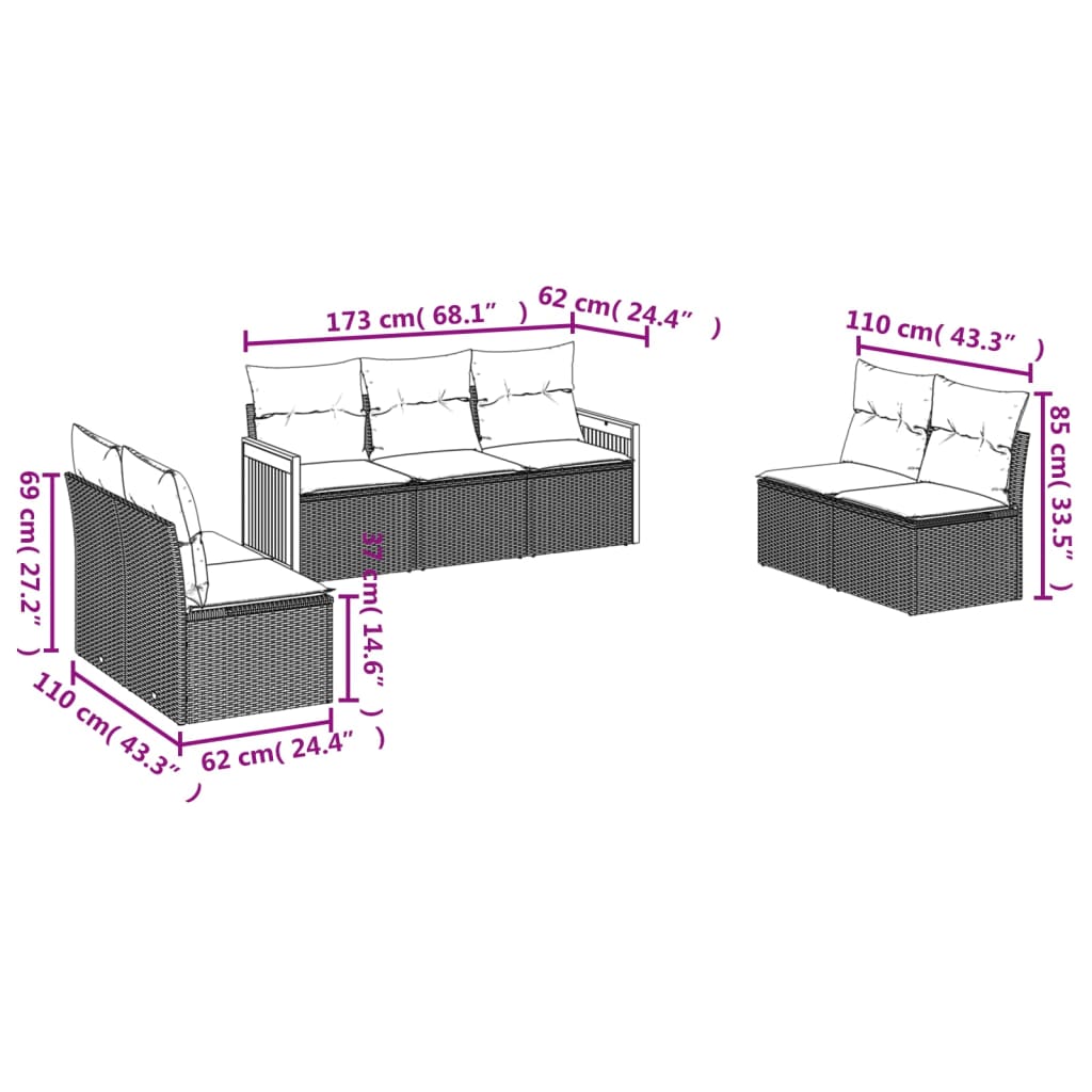 7-Delige Loungeset Met Kussens Poly Rattan Zwart