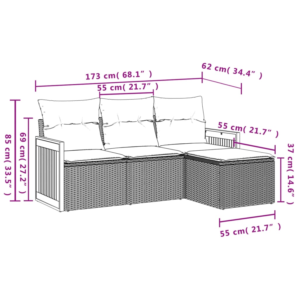 4-Delige Loungeset Met Kussens Poly Rattan Beige