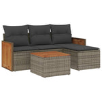 5-Delige Loungeset Met Kussens Poly Rattan Grijs