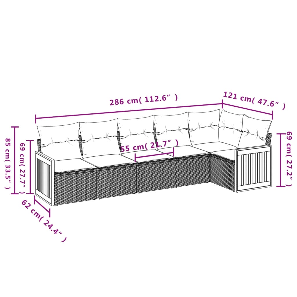 6-Delige Loungeset Met Kussens Poly Rattan Grijs