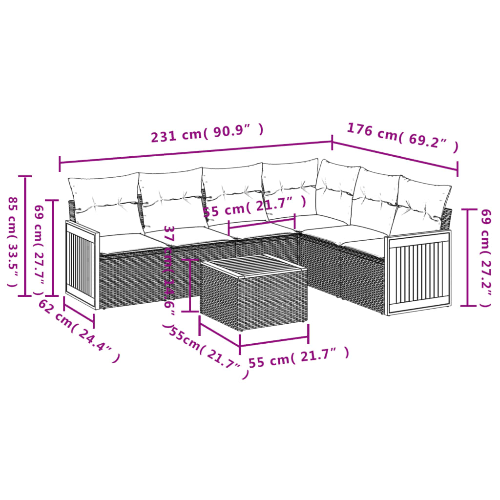 7-Delige Loungeset Met Kussens Poly Rattan Zwart