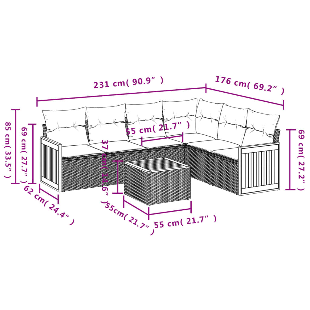7-Delige Loungeset Met Kussens Poly Rattan Grijs