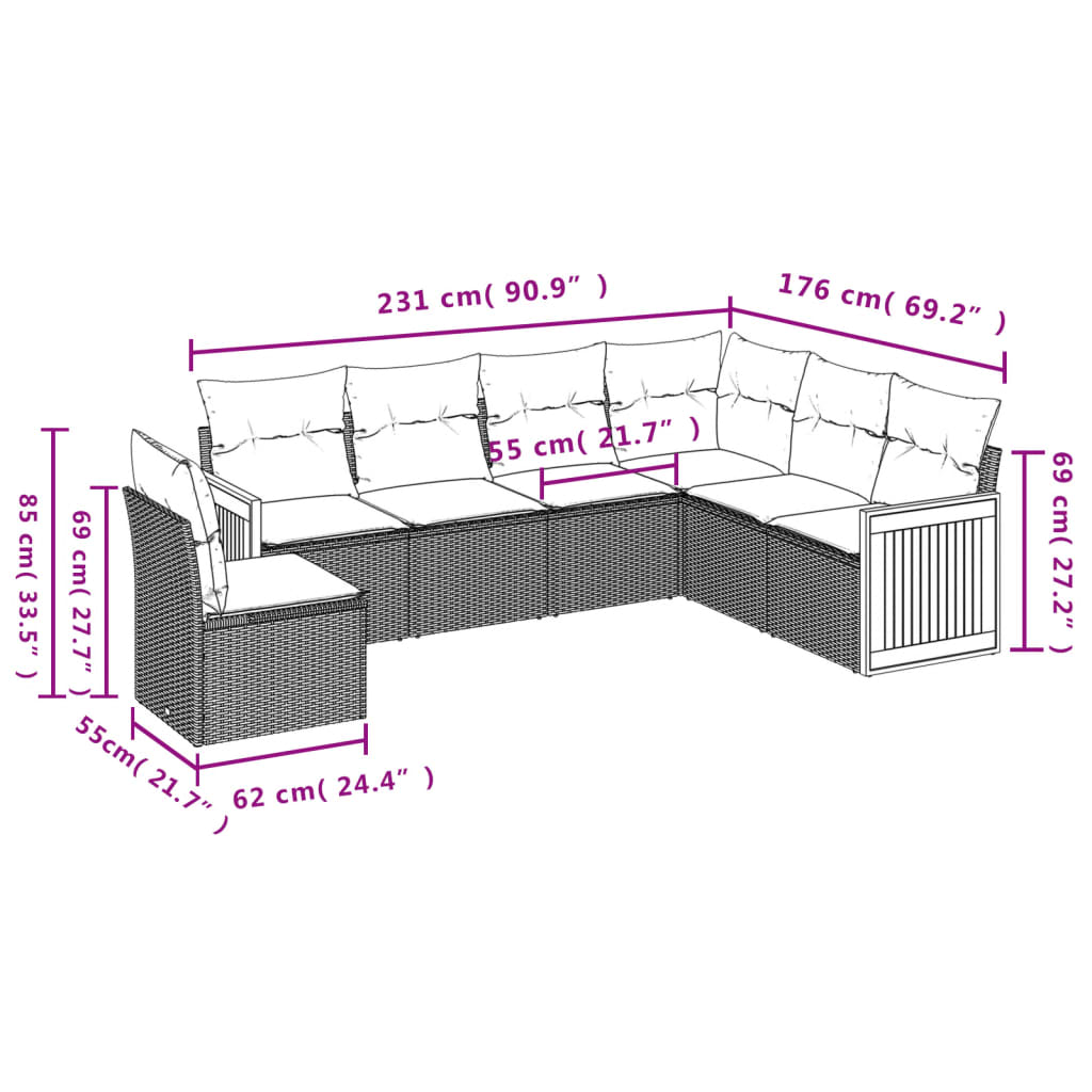 6-Delige Loungeset Met Kussens Poly Rattan Beige