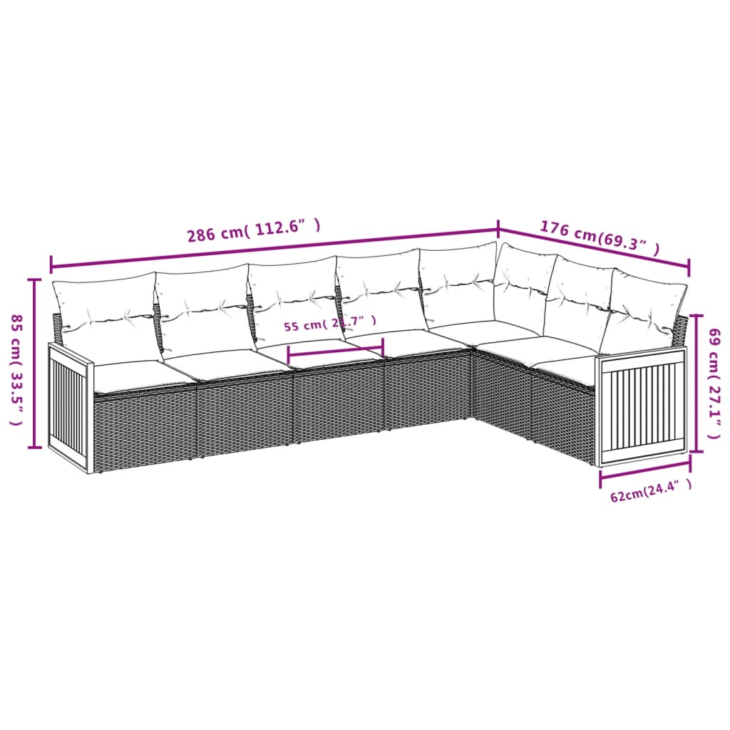 7-Delige Loungeset Met Kussens Poly Rattan Grijs