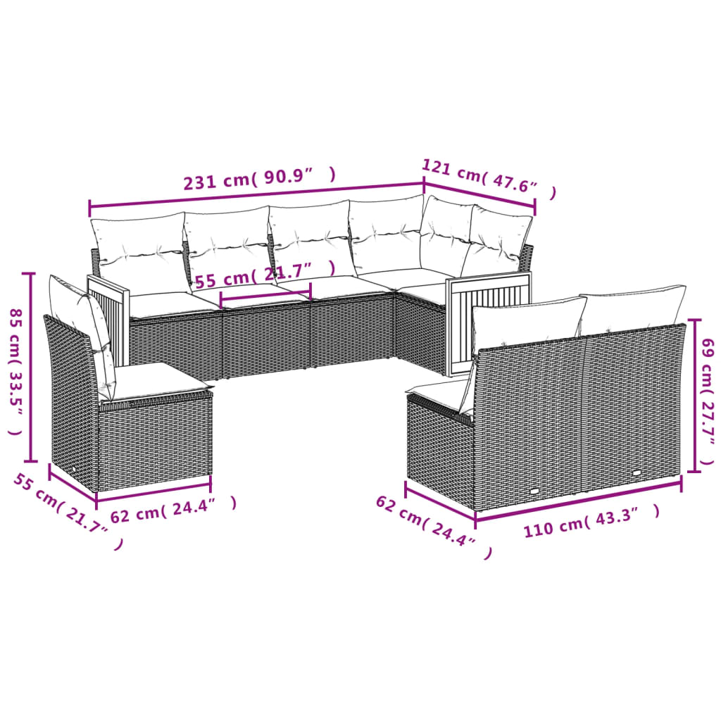 8-Delige Loungeset Met Kussens Poly Rattan Beige