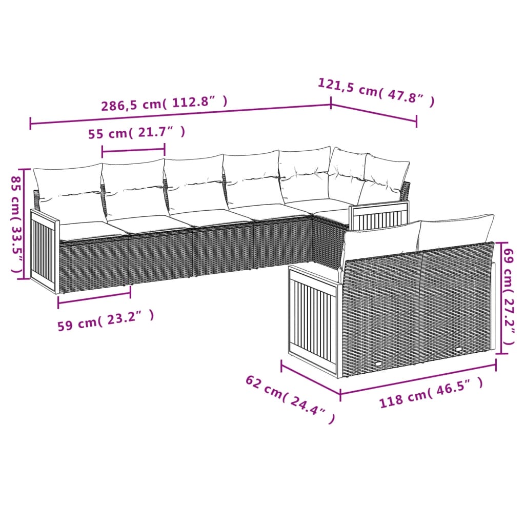8-Delige Loungeset Met Kussens Poly Rattan Zwart