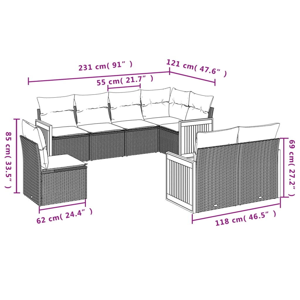 8-Delige Loungeset Met Kussens Poly Rattan Zwart