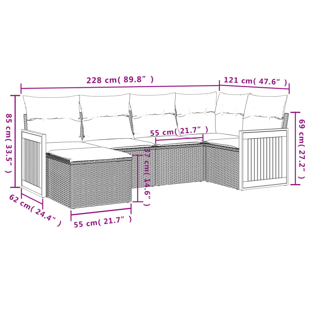 6-Delige Loungeset Met Kussens Poly Rattan Zwart
