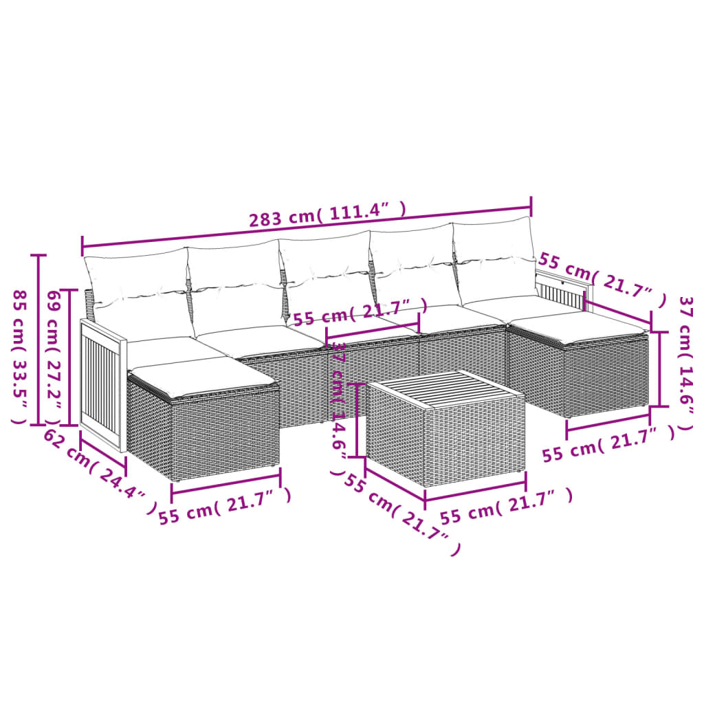 8-Delige Loungeset Met Kussens Poly Rattan Zwart