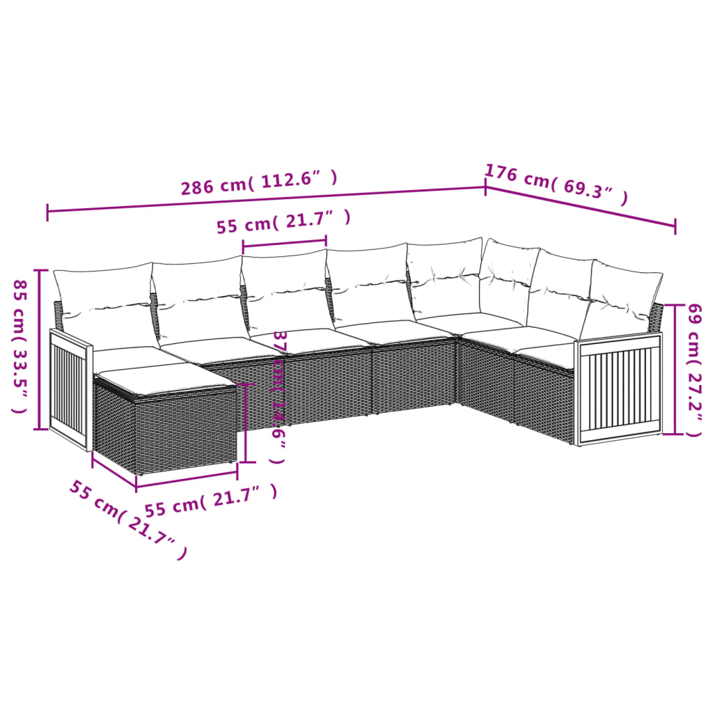 8-Delige Loungeset Met Kussens Poly Rattan Grijs
