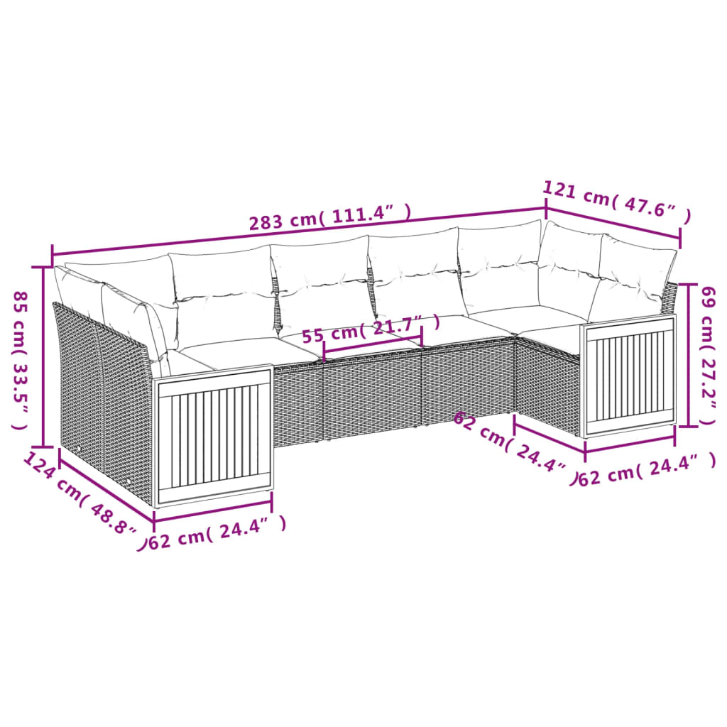 9-Delige Loungeset Met Kussens Poly Rattan Zwart
