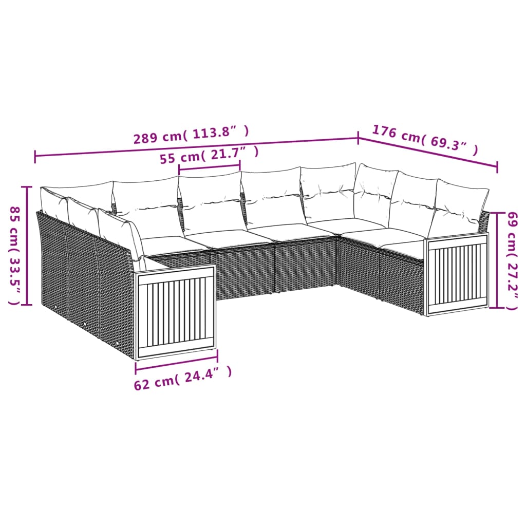 9-Delige Loungeset Met Kussens Poly Rattan Beige