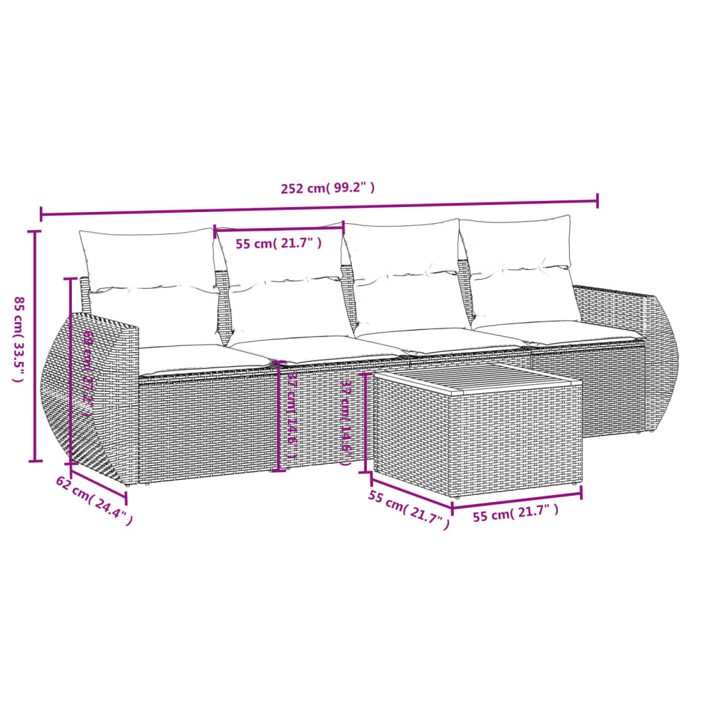 5-Delige Loungeset Met Kussens Poly Rattan Zwart