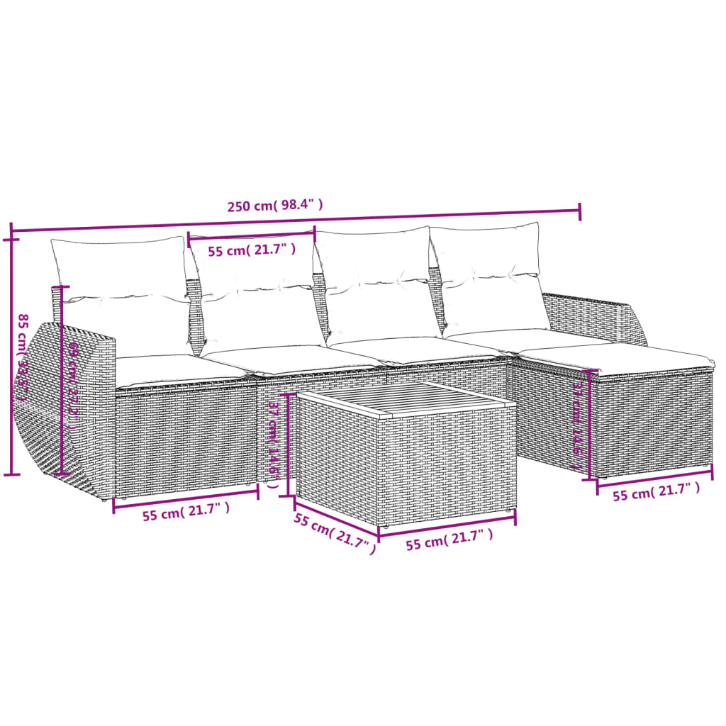 6-Delige Loungeset Met Kussens Poly Rattan Zwart