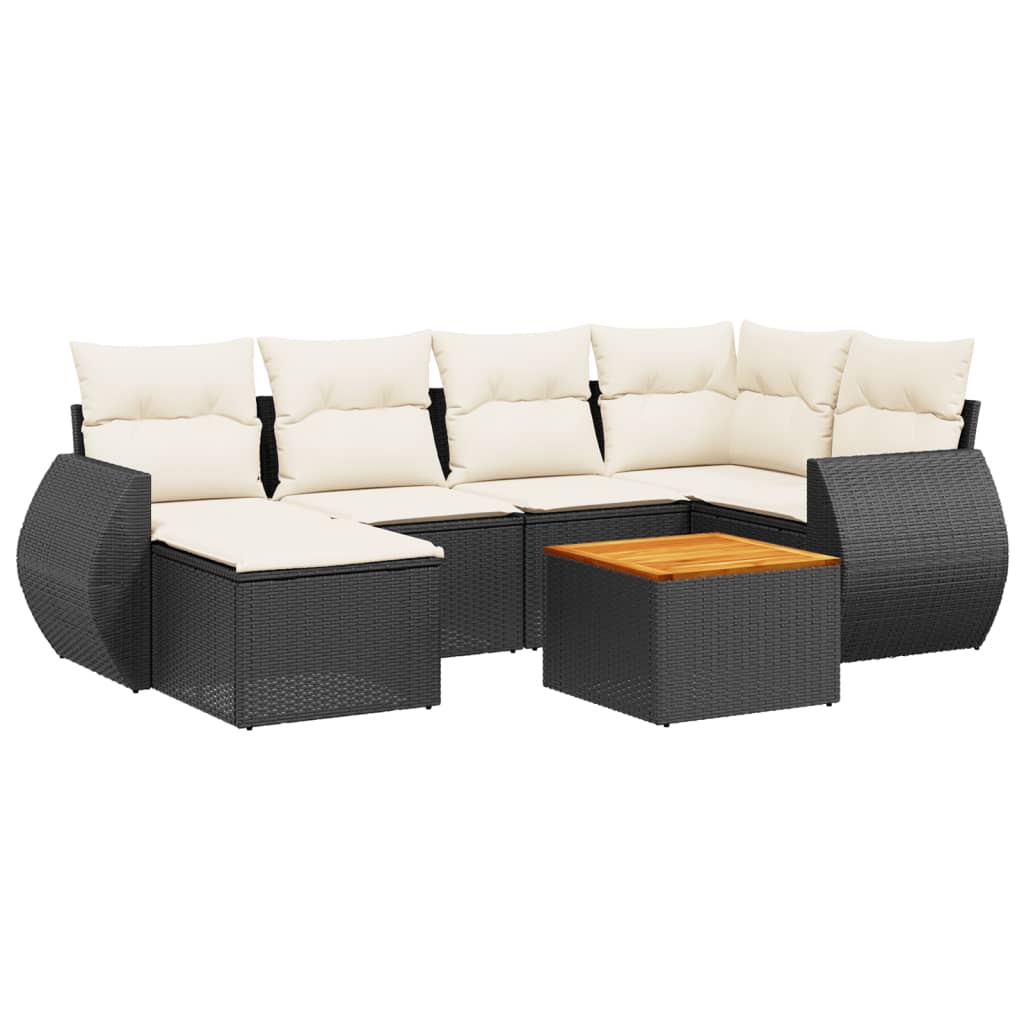 7-Delige Loungeset Met Kussens Poly Rattan Zwart