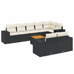 9-Delige Loungeset Met Kussens Poly Rattan Zwart