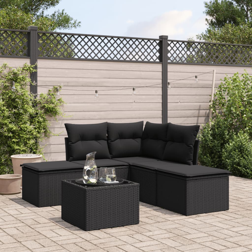 5-Delige Loungeset Met Kussens Poly Rattan