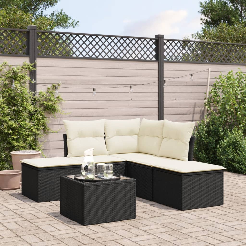 5-Delige Loungeset Met Kussens Poly Rattan