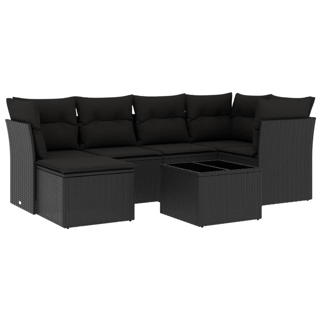 7-Delige Loungeset Met Kussens Poly Rattan Zwart