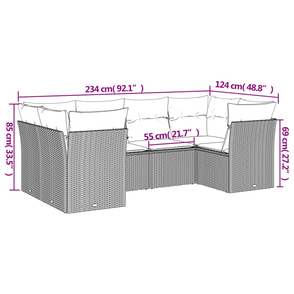 -Delige Loungeset Met Kussens Poly Rattan