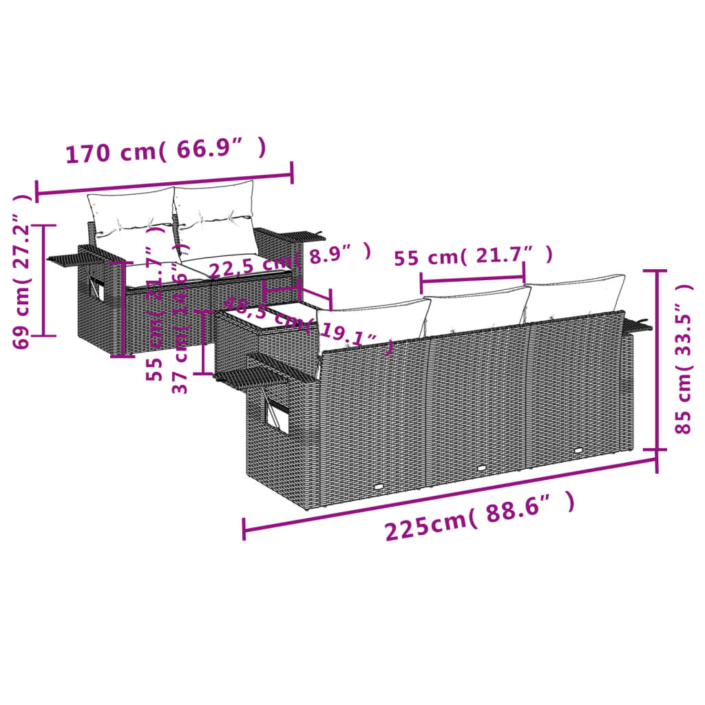 6-Delige Loungeset Met Kussens Poly Rattan Zwart