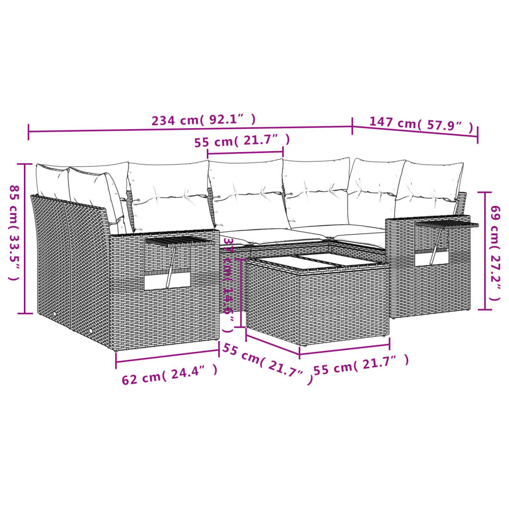 7-Delige Loungeset Met Kussens Poly Rattan Zwart